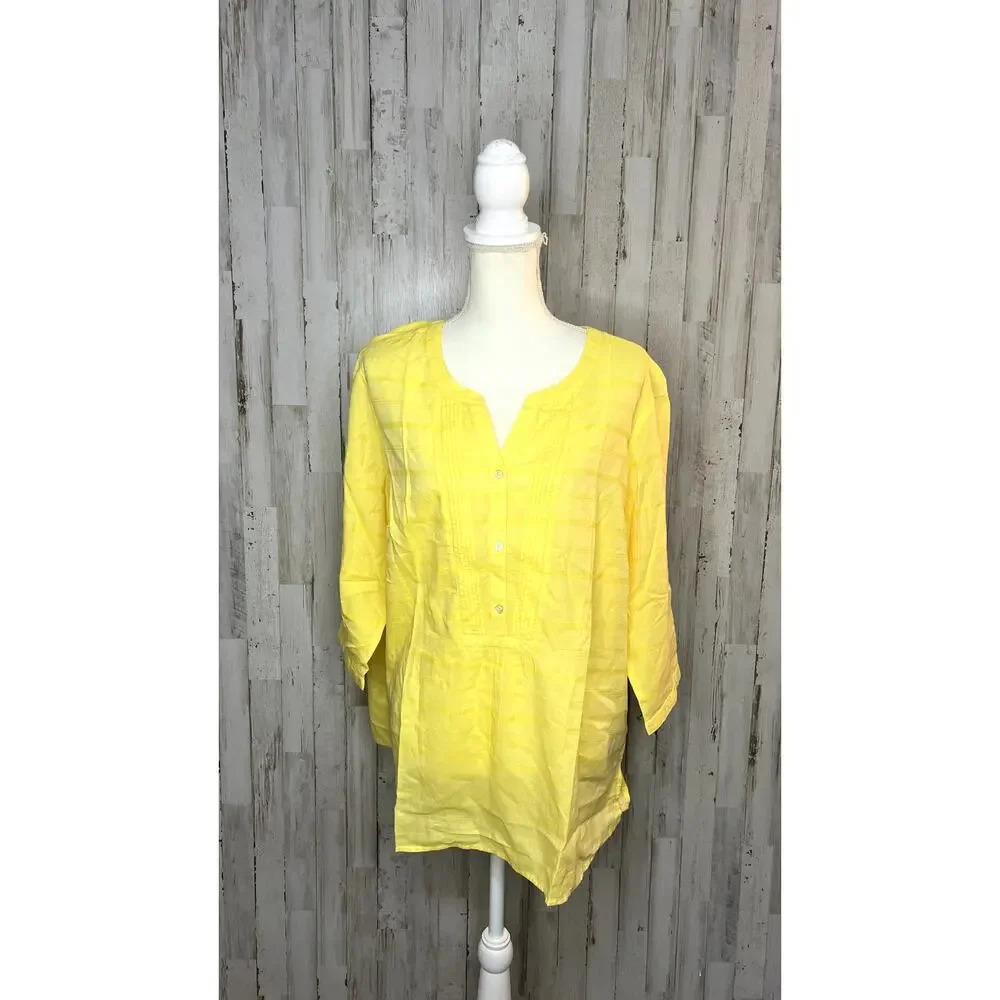 NWT‎ Talbots Women's Plus 2XP Yellow 3/4 Sleeve Blouse Casual Spring Top